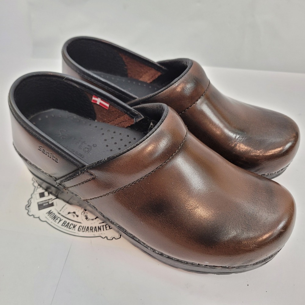 Sanita Professional Clogs Womens 5.5 36 Brown Leather Danish Work Shoes